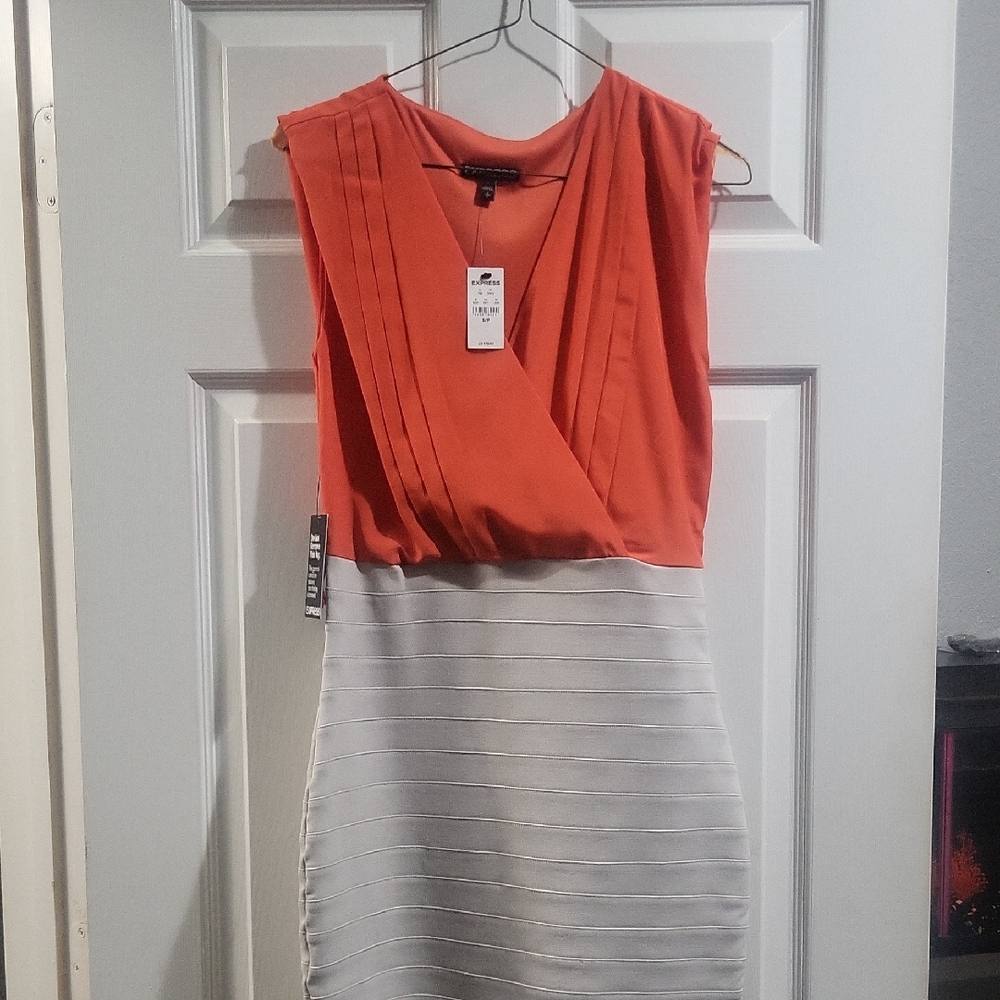 Express Orange and Gray Midi Dress